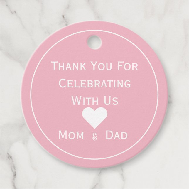 Babydusche Rosa und Weiß Geschenkanhänger (Vorderseite)