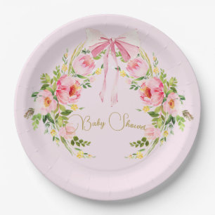Babydusche Rosa Wappen Regency Bow Pappteller