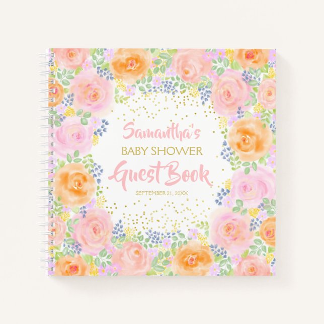 Babydusche Rosa Wasserfarbe Blumenbuch Notizbuch (Vorderseite)