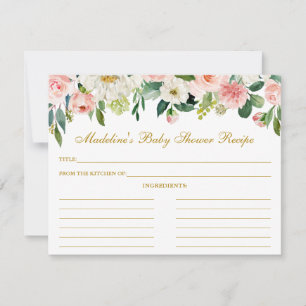 Babydusche Rosa White Floral Rezept Card Gold Hinweiskarte