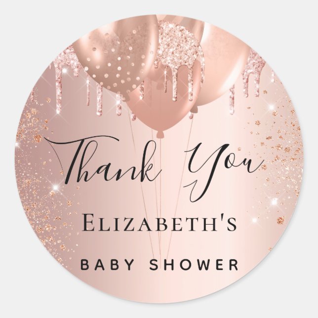Babydusche Rose Duschballons Danke Runder Aufkleber (Vorderseite)