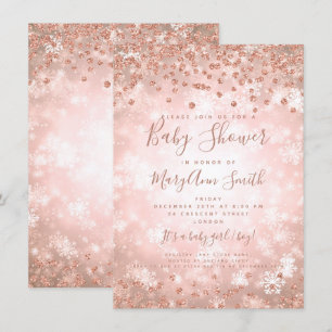 Babydusche Rose Gold Glitzer Winter Wonderland Einladung