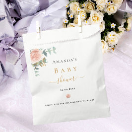 Babydusche Rose Goldblume Eukalyptus elegant Geschenktütchen