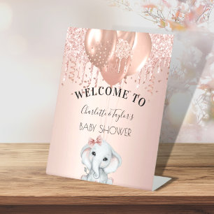 Babydusche Rose Goldmädchen Elefantenballons Sockelschild