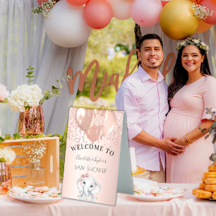 Babydusche Rose Goldmädchen Elefantenballons Tischaufsteller