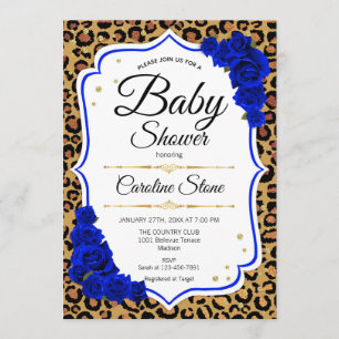 Babydusche - Royal Blue Gold Leopard Print Einladung