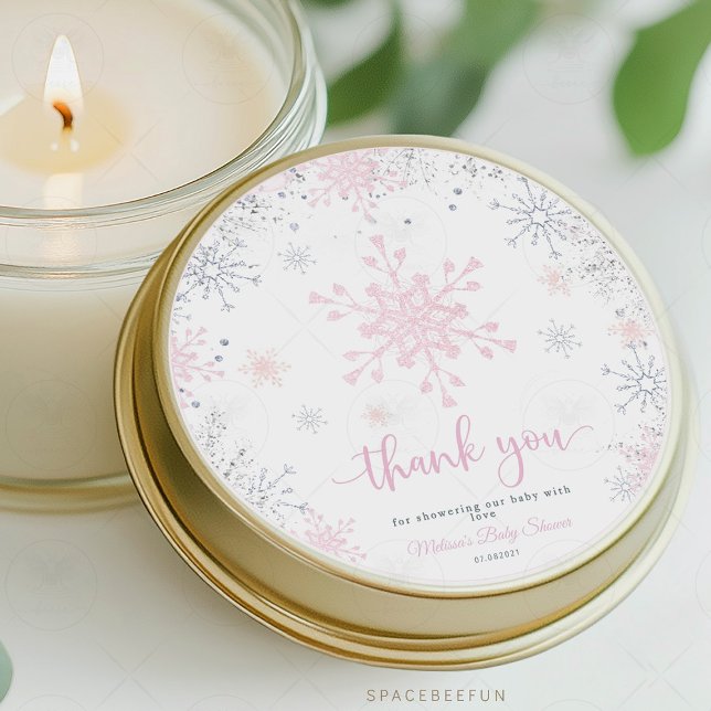Babydusche Runder Aufkleber (snowflake baby shower sticker, winter baby shower label, thank you favor tag, snowflake favor tag, w)