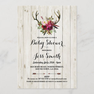 Babydusche Rustikal Antler Floral Wood Party Einla Einladung