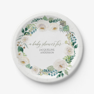 Babydusche Rustikale Kleider Alabaster White Roses Pappteller