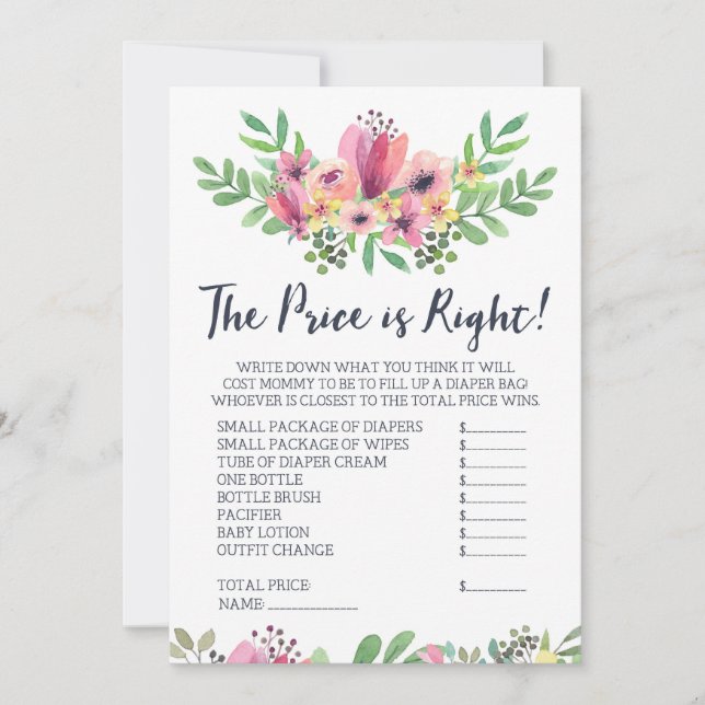 Babydusche schätzt das Preisspiel Einladung (Vorderseite)