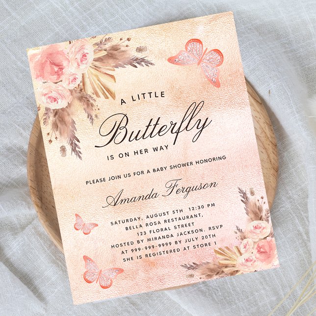 Babydusche Schmetterling Blush Pampas Gras Budget Flyer (Von Creator hochgeladen)