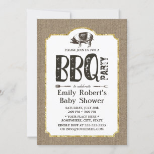 Babydusche Schweinebraten GRILLEN Rustic Burlap Einladung