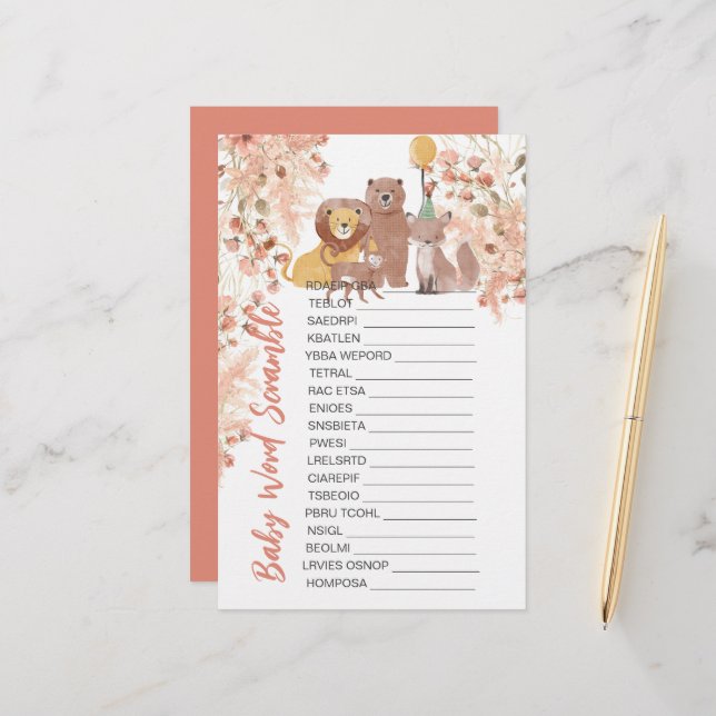 Babydusche Scramble Boho Safari Pink Pampas Grass (Vorderseite/Rückseite Beispiel)