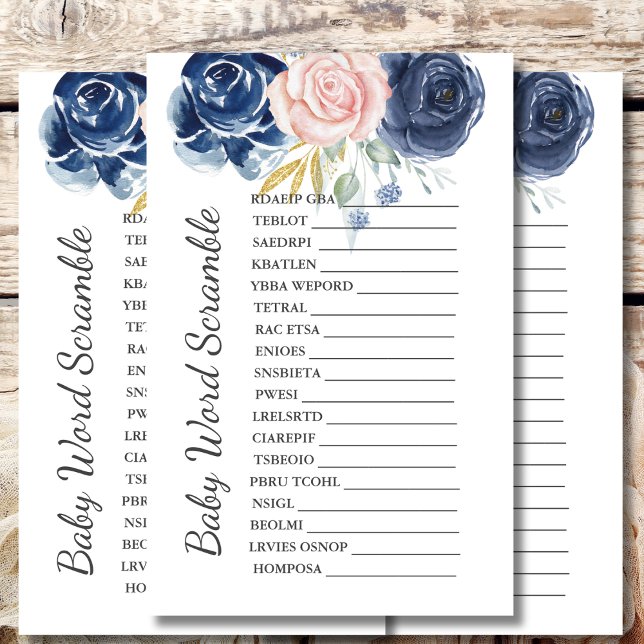 Babydusche Scramble Game Navy Blush Pink Floral (Von Creator hochgeladen)