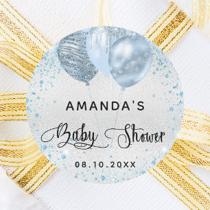 Babydusche Silberblaue Jungenballons Runder Aufkleber