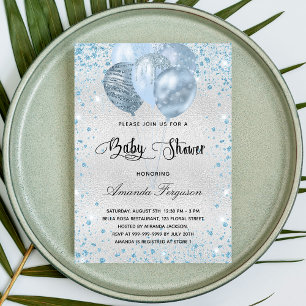 Babydusche Silberblauer Glitzer Staubballons Einladung