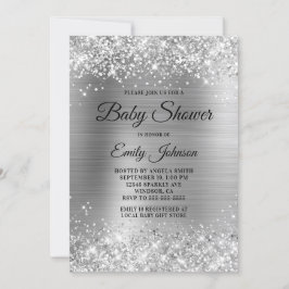Babydusche Silver Glittery Foil Extravagantes Skri Einladung