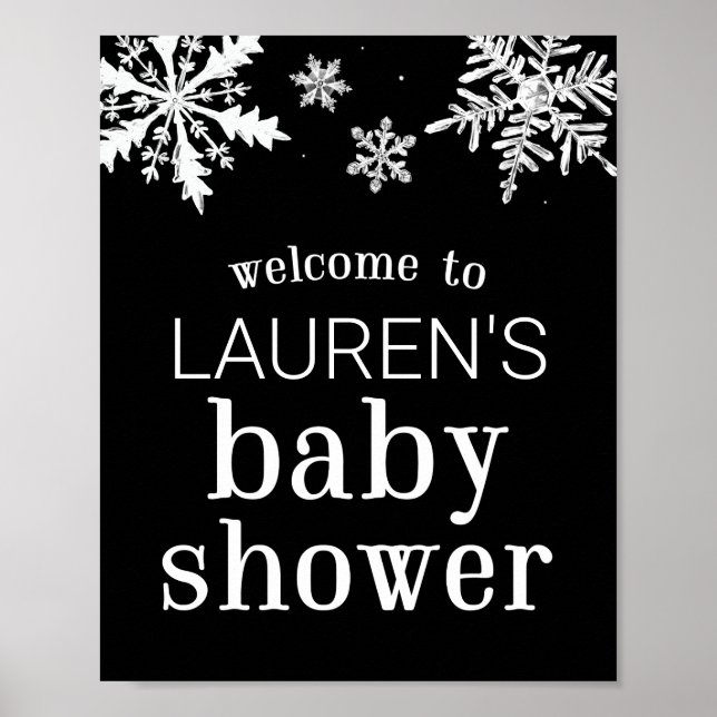 Babydusche Snowflake - individuelles Begrüßungszei Poster (Vorne)