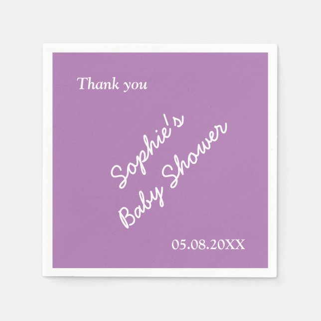 Babydusche Soft Lila Minimalistisches Papier Napki Serviette (Vorderseite)