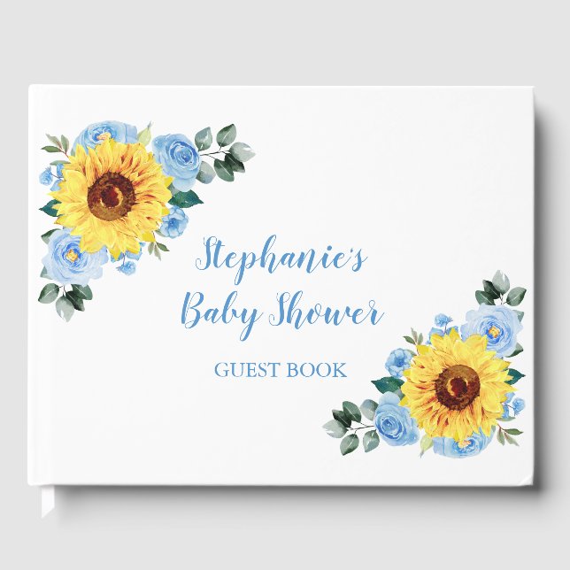 Babydusche Sonnenblume Dusty Blue Floral Gästebuch (Vorderseite)