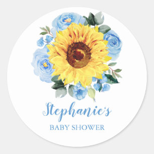 Babydusche Sonnenblume Dusty Blue Rose Blumenstrau Runder Aufkleber