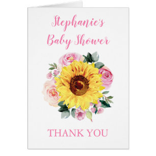 Babydusche Sonnenblume Pink Floral Vielen Dank