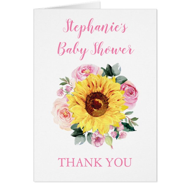 Babydusche Sonnenblume Pink Floral Vielen Dank (Vorne)
