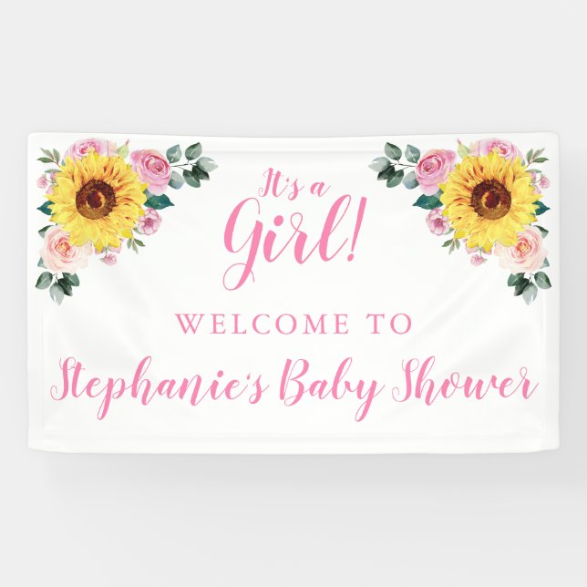 Babydusche Sonnenblume Rosa Blütenblume Personalis Banner (Horizontal)