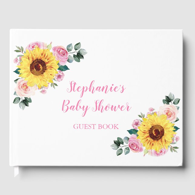 Babydusche Sonnenblume Rosa Blütenblume Personalis Gästebuch (Vorderseite)