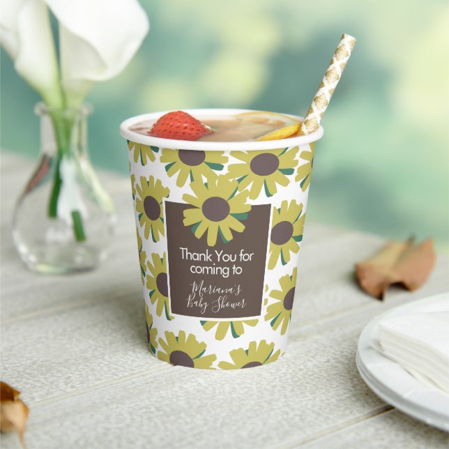 Babydusche Sonnenblumen Grüne Muster Pappbecher (In Situ)