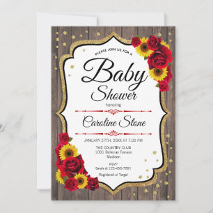 Babydusche - Sonnenblumen Rose Rustikales Holz Einladung
