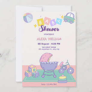 Babydusche Spielend Pastellfarbe Einladung