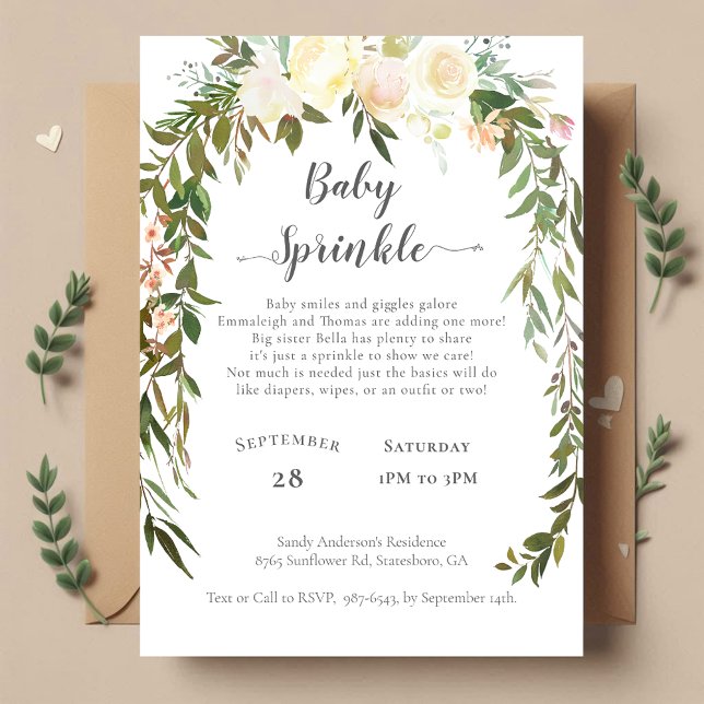 Babydusche Sprinkle Elegante Weiße Rosen Blumen Einladung (Von Creator hochgeladen)