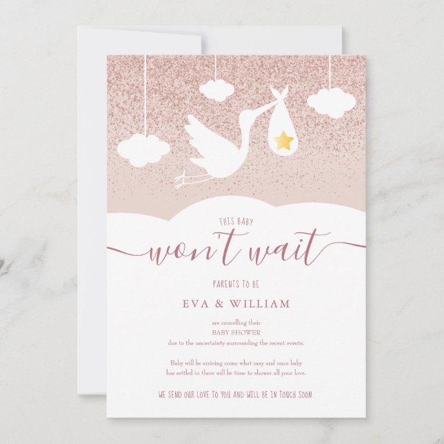 Babydusche, Sprinkle Storch Glitzer Einladung (Vorderseite)