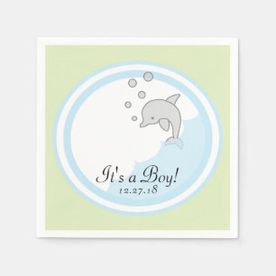 Babydusche Standard Cocktail Napkin Dolphin Bl/Gr Serviette
