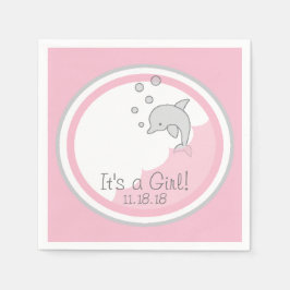 Babydusche Standard Cocktail Napkin Dolphin Pk/Gr Serviette