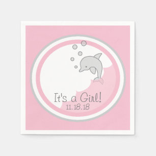 Babydusche Standard Cocktail Napkin Dolphin Pk/Gr Serviette