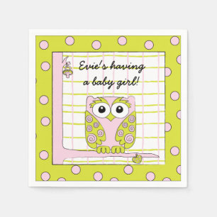 Babydusche Standard Cocktail Napkin Pink Owl Serviette