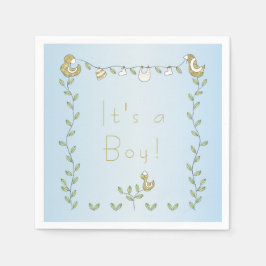 Babydusche Standard Napkin BLUE "Goldene Vögel" Serviette