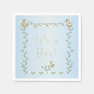 Babydusche Standard Napkin BLUE "Goldene Vögel" Serviette
