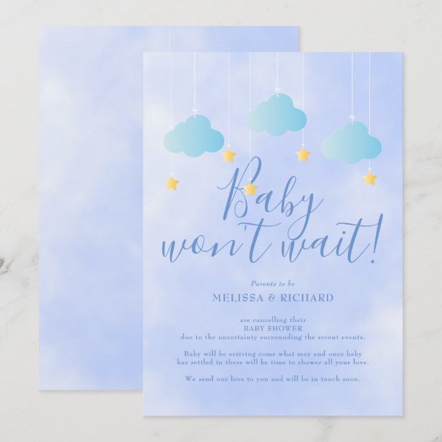 Babydusche Stornierung Blue Dusche by Mail Einladung (Vorne/Hinten)