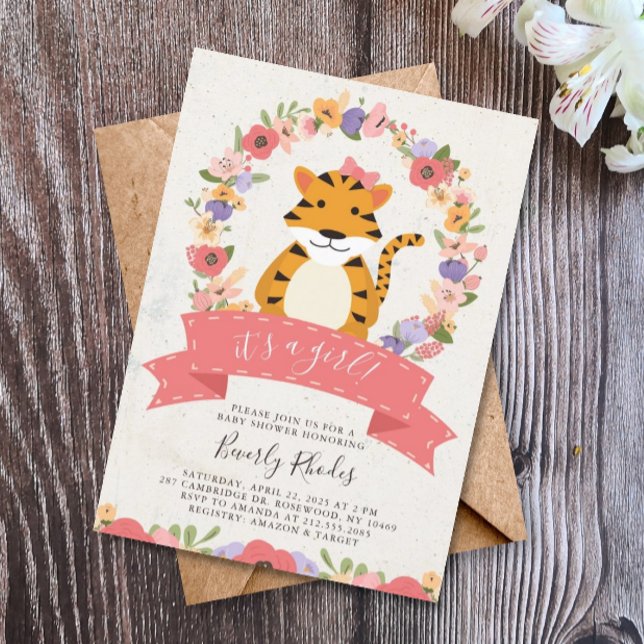 Babydusche Süßigkeiten Tiger und Blume Einladung (Von Creator hochgeladen)