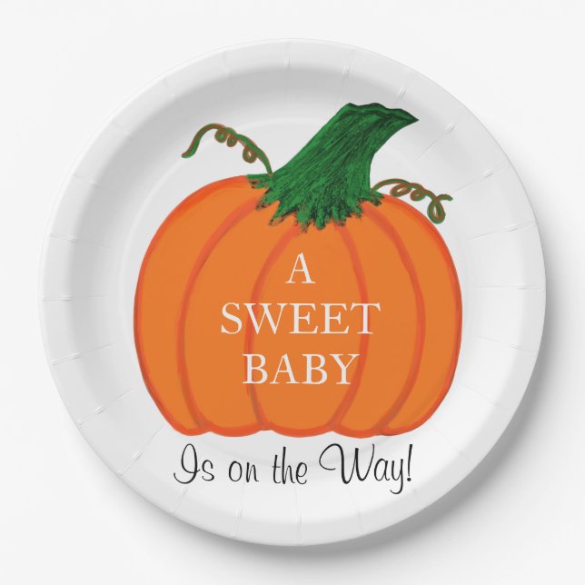 Babydusche Sweet Baby Orange Pumpkin Pappteller (Vorderseite)