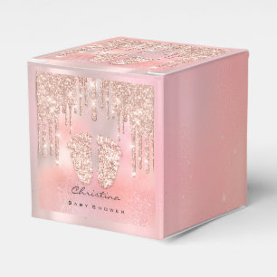 Babydusche Sweet Feet Tropfen Rose Rosa Glitzer Geschenkschachtel
