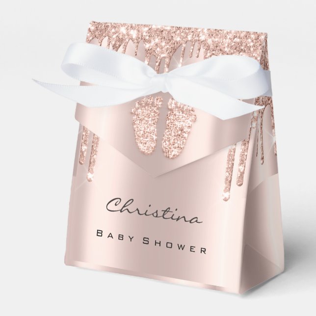 Babydusche Sweet Feet Tropfens Rose Glitzer Vlush Geschenkschachtel (Vorderseite)