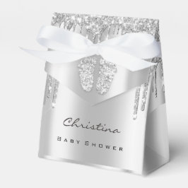 Babydusche Sweet Feet Tropfens Silver Gray Glitzer Geschenkschachtel