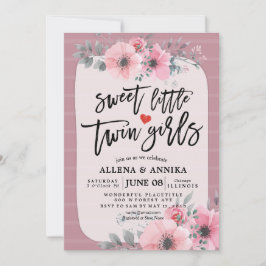 Babydusche Sweet Little Twin Girls Pink Blume Einladung