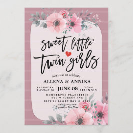 Babydusche Sweet Little Twin Girls Pink Blume Einladung