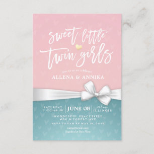 Babydusche Sweet Little Twin Girls White Ribbon Einladung