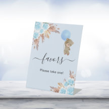 Babydusche Teddy Bär blaue Pampas Gras Gefälligkei